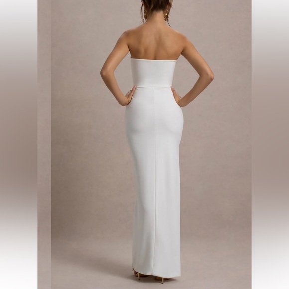 Club L London - Belle of the Ball White Bandeau Maxi Dress with Split Hem - Picture 5 of 6